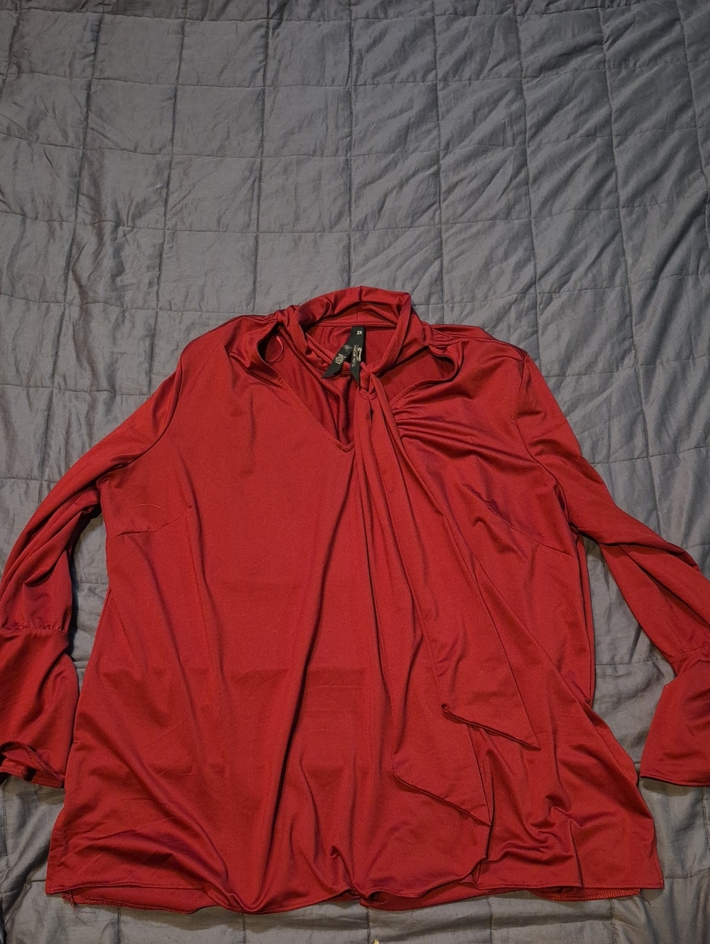 Melissa McCarthy Seven7 Red Tie-Neck Long Sleeve Tunic